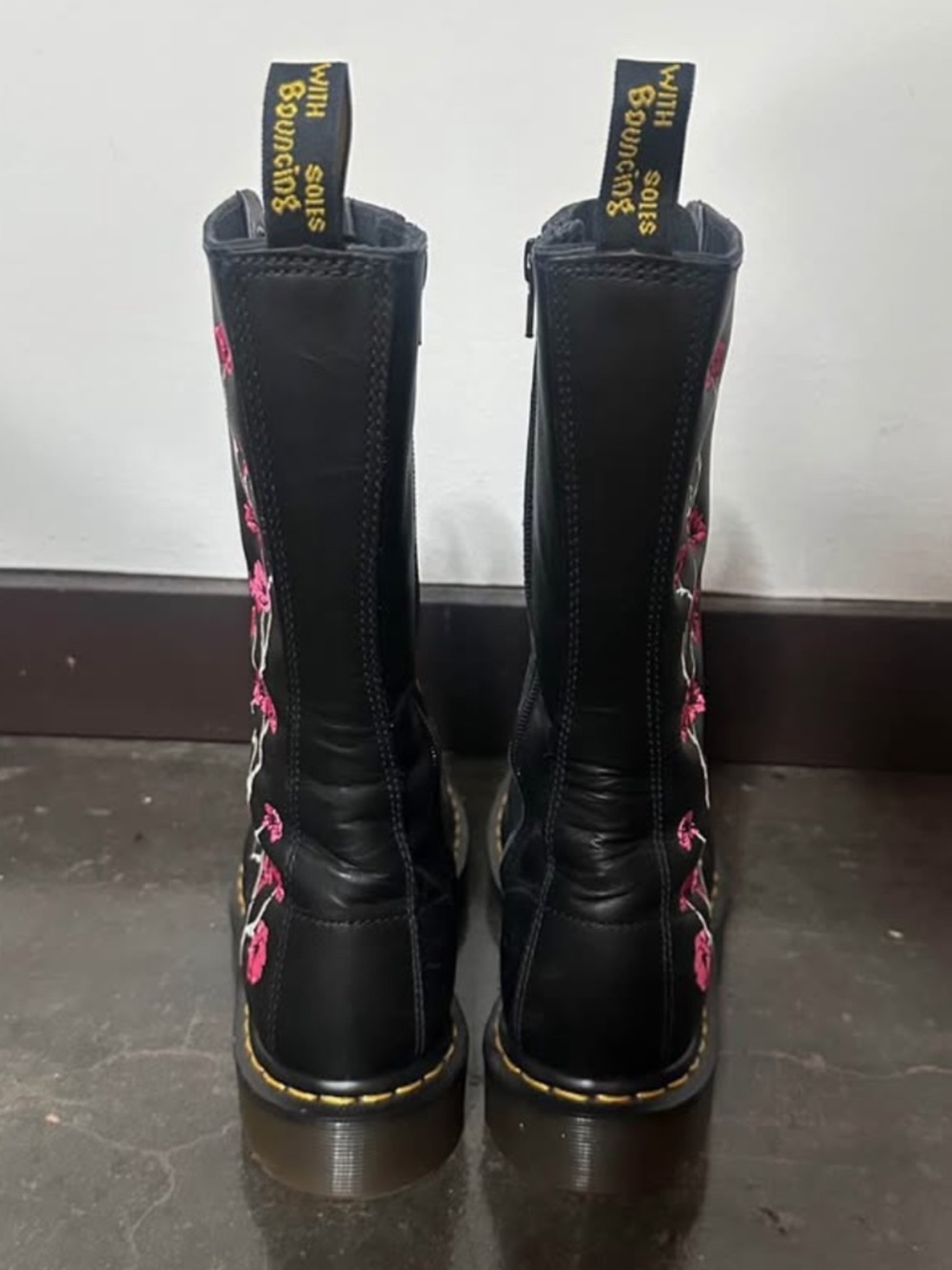 Dr. Martens Black Boots with Pink Floral Embroidery - Picture 3 of 3